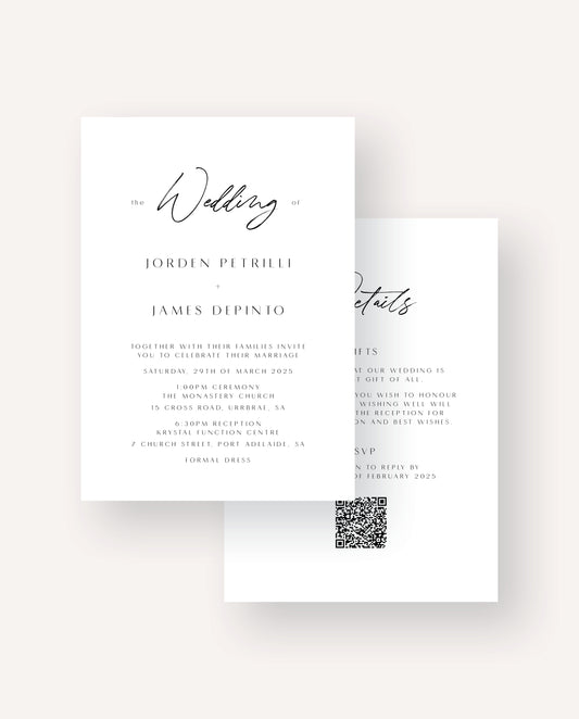 Double Sided Wedding Invitation  |  Jorden & James