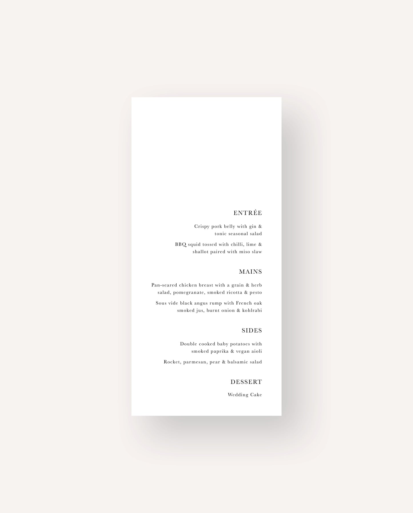 Menu | Hannah & Jack