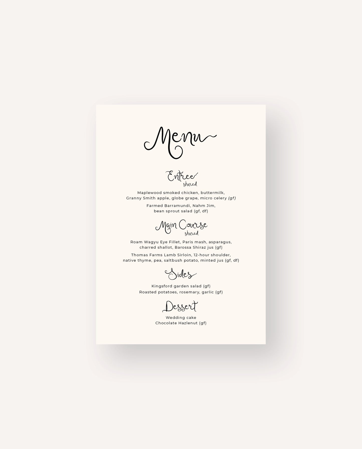 Menu | Jessica & Toby