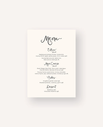 Menu  |  Jessica & Toby